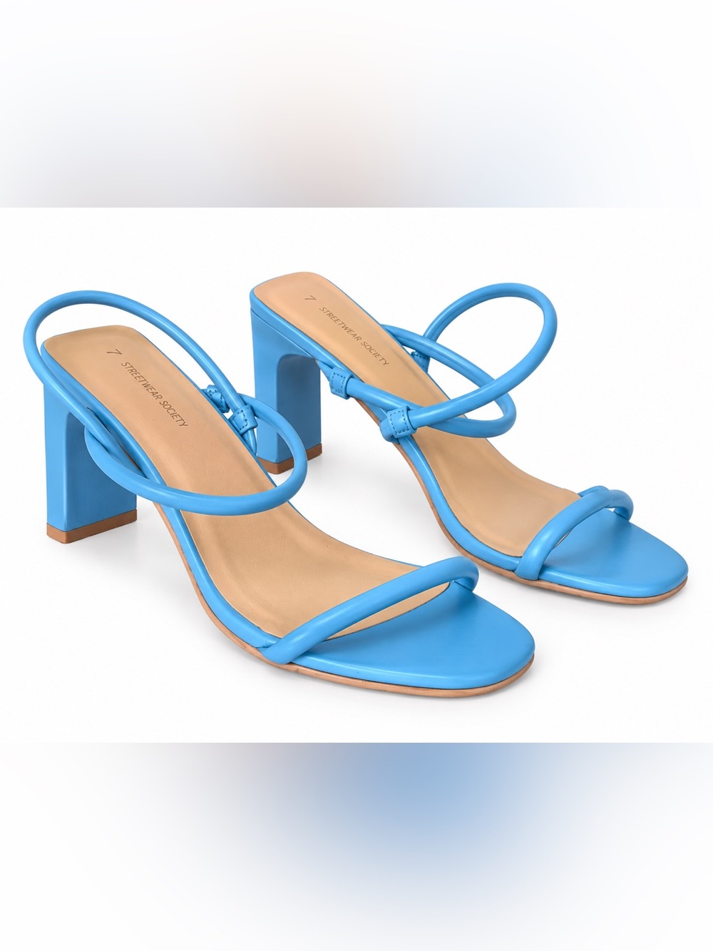 Streetwear Society Sky Blue Minimalist Strappy Block-Heel Sandals